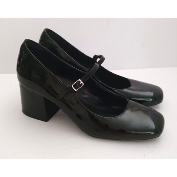 Jenn Ardor Blk Patent Mary Jane Pump Chunky Block Heel Square Toe 9M - Picture 1 of 9